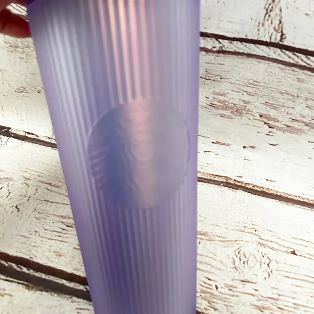 STARBUCKS Purple Iridescent Pleated Ribbed Venti Cold Cup Tumbler 24 oz
